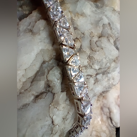 Triangle CZ Tennis Bracelet with safety clasp in 925 Sterling Silver - Picture 7 of 8